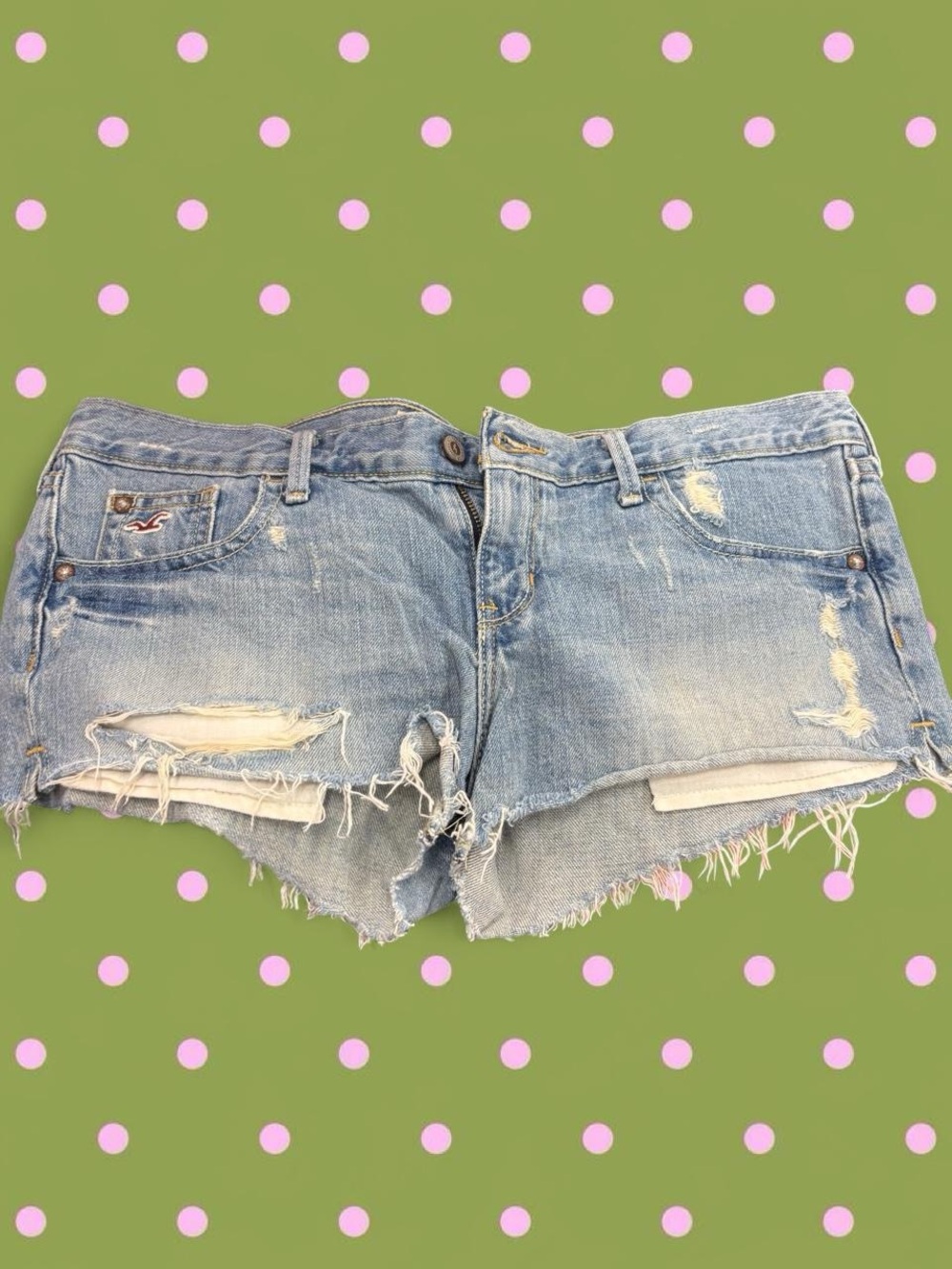 Hollister Faded Blue Distressed Denim Cutoff Shorts